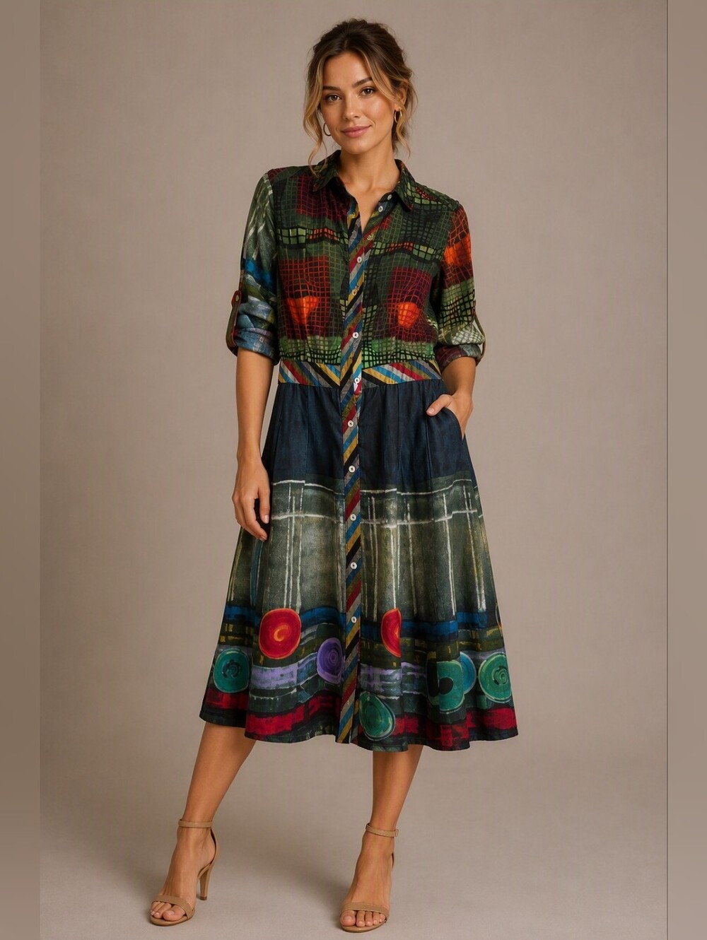 Desigual Colorful Long Sleeve Dress, Size 36/S